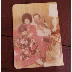 Vintage Snapshot Photo - 1960's Couple w/ TWO DOGS Floral Mod Dress Full Color